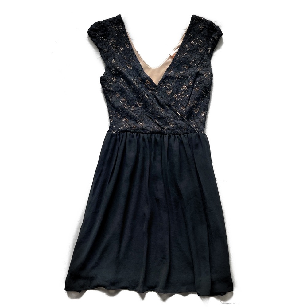 Black lace skater v neck dress